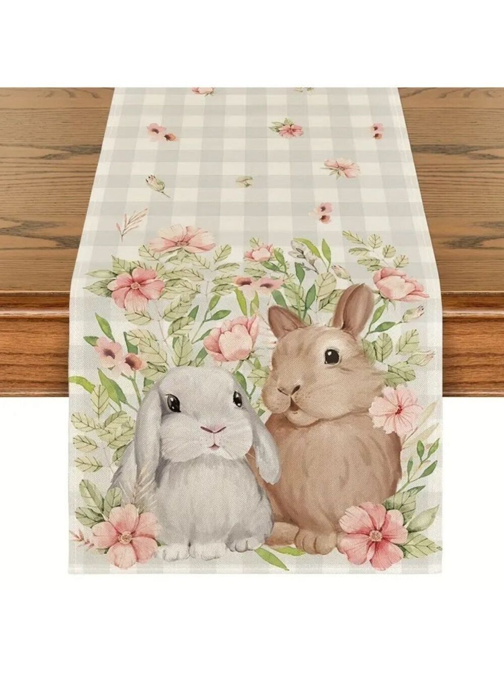Easter Bunny Floral Pattern Table Runner, 13x72
